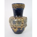 Hippolyte Boulenger and Cie pottery vase with majolica glaze and silvered griffin decoration, with