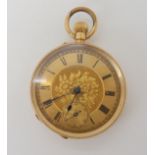 A 14k gold open face fob watch diameter of the case 3.9cm, inner dust cover metal, weight