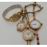 An 18ct gold Sonvix watch head with gold plated strap, together with three 9ct gold cased ladies