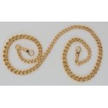 A 15CT GOLD WATCH CHAIN with double taper, Chester hallmarks for 1906 - 07, length 46cm, weight