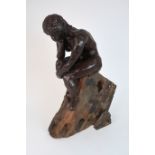 ANNE MORRISON - DREAMING ON THE EDGE a wood and resin sculpture of a woman, 59cm high