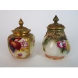 A ROYAL WORCESTER SQUAT BALUSTER POT POURRI POT AND COVER hand painted with brambles by Kitty Blake,