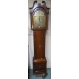 An inlaid mahogany longcase clock with a brass Tempis Fugit face with Roman numerals, 222cm high