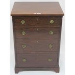 A dwarf mahogany chest with four graduating drawers on bracket feet, 79cm high x 55cm wide x 45cm