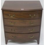 A dwarf mahogany bow front chest with four graduating drawers on bracket feet, 76cm high x 69cm wide