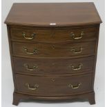 A dwarf mahogany bow front chest with four graduating drawers on bracket feet, 75cm high x 69cm wide