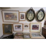 A pair of oval gilt framed prints and thirteen other prints (15) Condition Report: Available upon