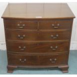 A Victorian mahogany two over three bow front chest of drawers, 81cm high x 83cm wide x 55cm deep