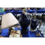 Two Denby table lamps and two brass examples Condition Report: Available upon request