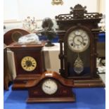 Three assorted clocks including an inlaid Edwardian clock, movement marked 25845 8, a Jacot's