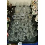 A part suite of cut class & crystal drinking glasses, many with frosted vine & thistle decoration