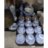 A lot comprising a selection of contemporary Chinese blue & white ginger jars, famille noir style