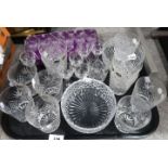 A lot comprising a selection of cut glass and crystal drinking glasses including examples by