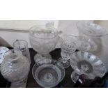 A lot comprising a selection of cut glass & crystal, including a cut glass Baccarat baluster vase,