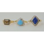 A 9ct gold turquoise and diamond ring, size O1/2, 9ct lapis lazuli and diamond ring, size O1/2,