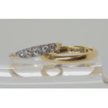 A yellow metal five stone diamond ring, set with estimated approx 0.25cts of brilliant cut diamonds,