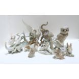 A collection of Lladro and Nao figures mainly animals and birds Condition Report: Available upon