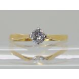 An 18ct gold diamond solitaire of estimated approx 0.33cts, size N, weight 2.3gms Condition