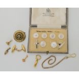 A collection of 9ct and yellow metal items to include a boxed set of cufflinks and studs, and