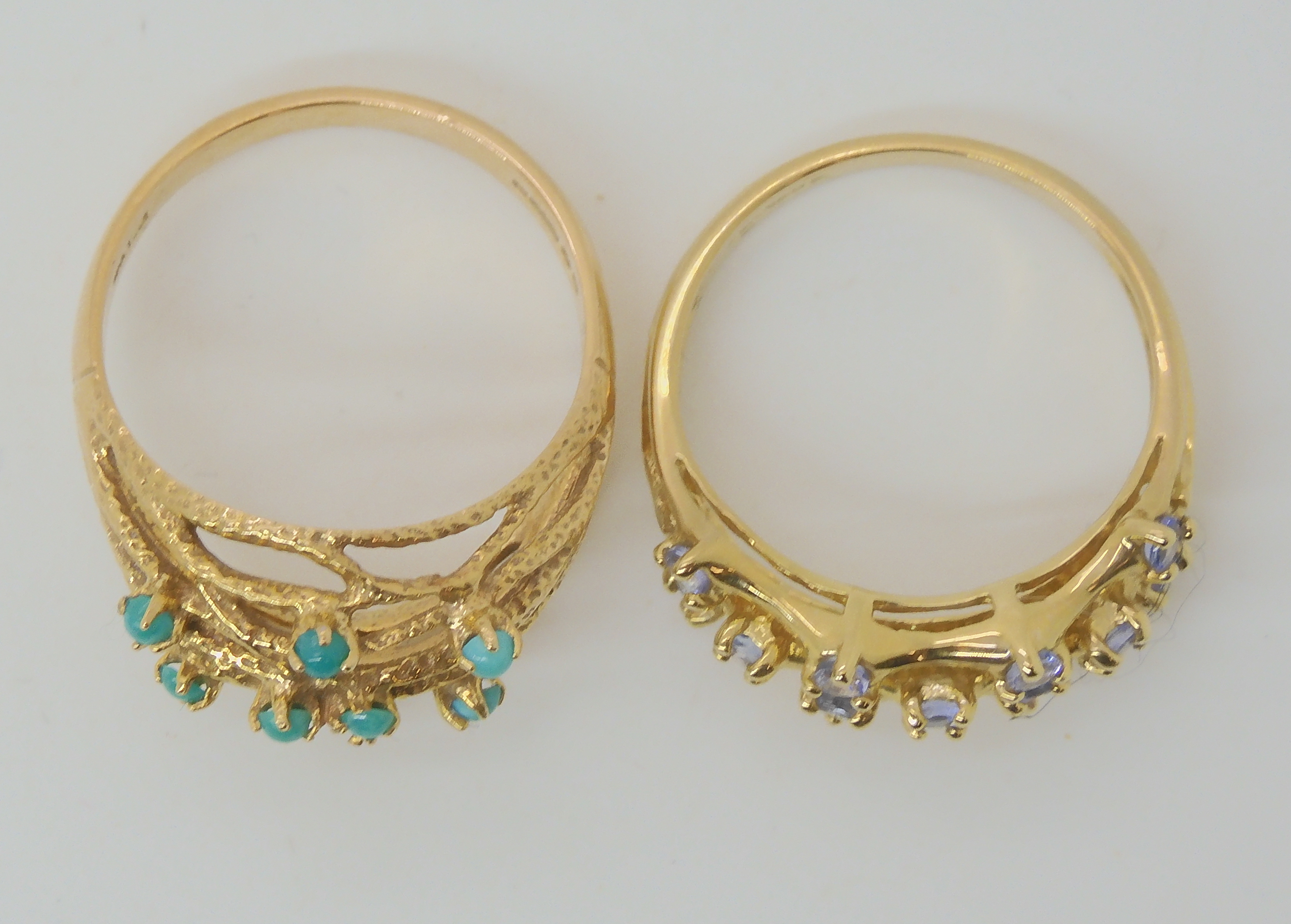 A 9ct gold dome ring set with turquoise (one missing) size P1/2, and a 9ct three strand ring set - Image 2 of 2