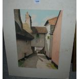 MANNER OF THE NEWLYN SCHOOL Back yard, monogrammed, watercolour, 43 x 30cm Condition Report: