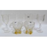 A set of six Royal Brierley drinking glasses together with a pair of moulded and cut glass dishes