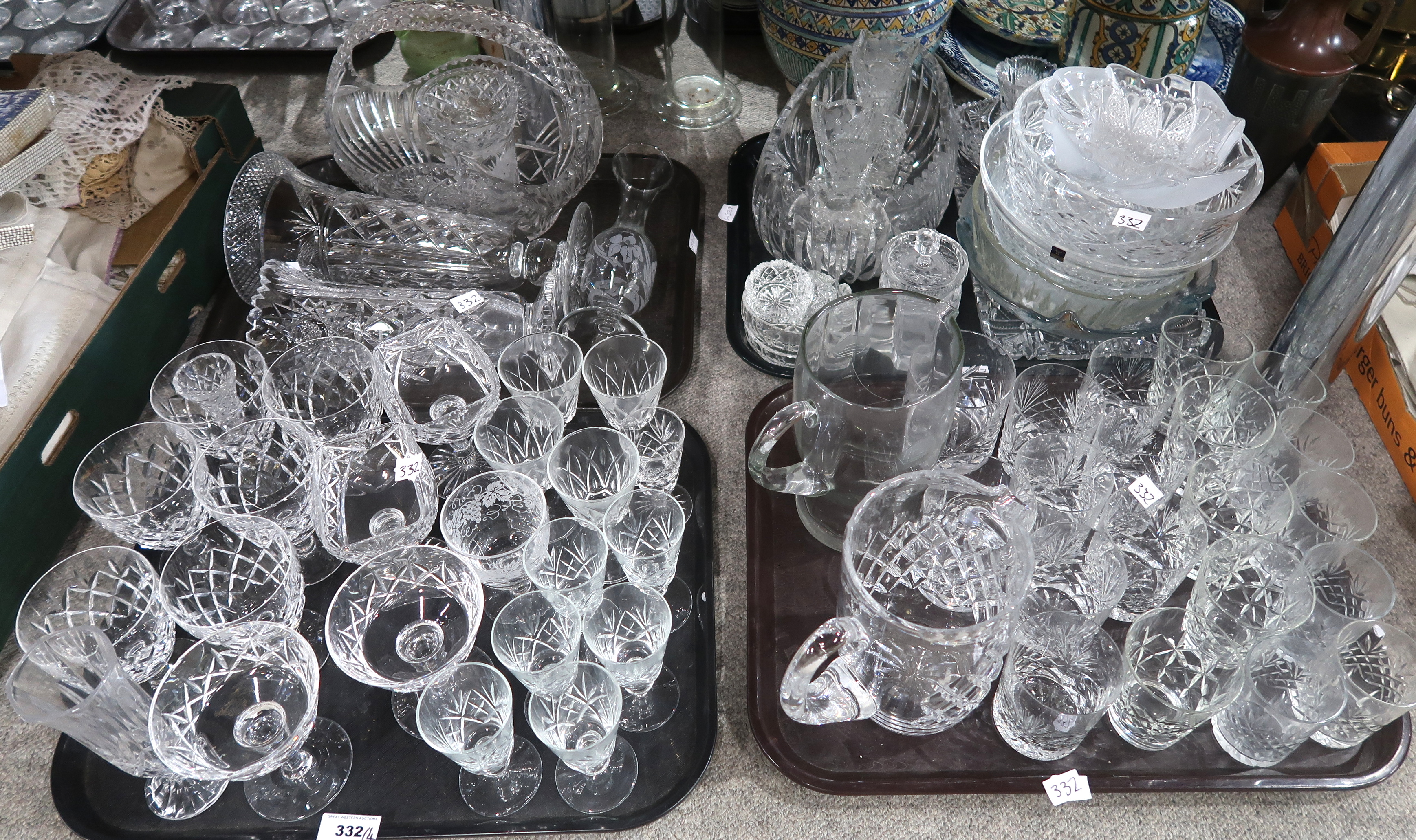 A lot comprising a quantity of cut glass and crystal drinking glasses, a Gleneagles bowl with