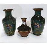 A pair of cloisonne vases and one other vase Condition Report: