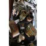 A lot comprising pewter lidded stoneware pitchers include white relief moulded examples, a