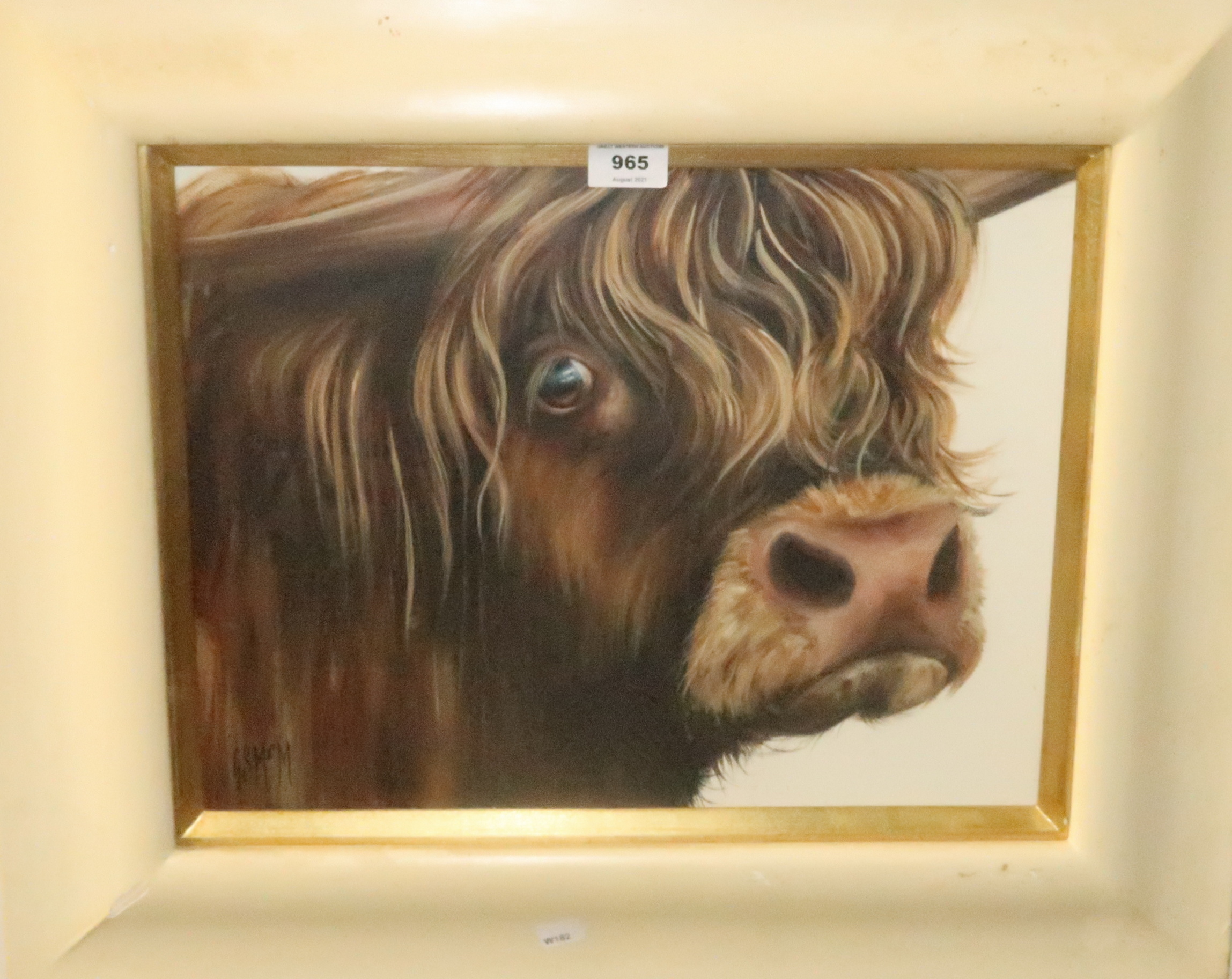 •GEORGINA MCMASTER Highland cow, monogrammed, acrylic on canvas, 35 x 44cm Condition Report: