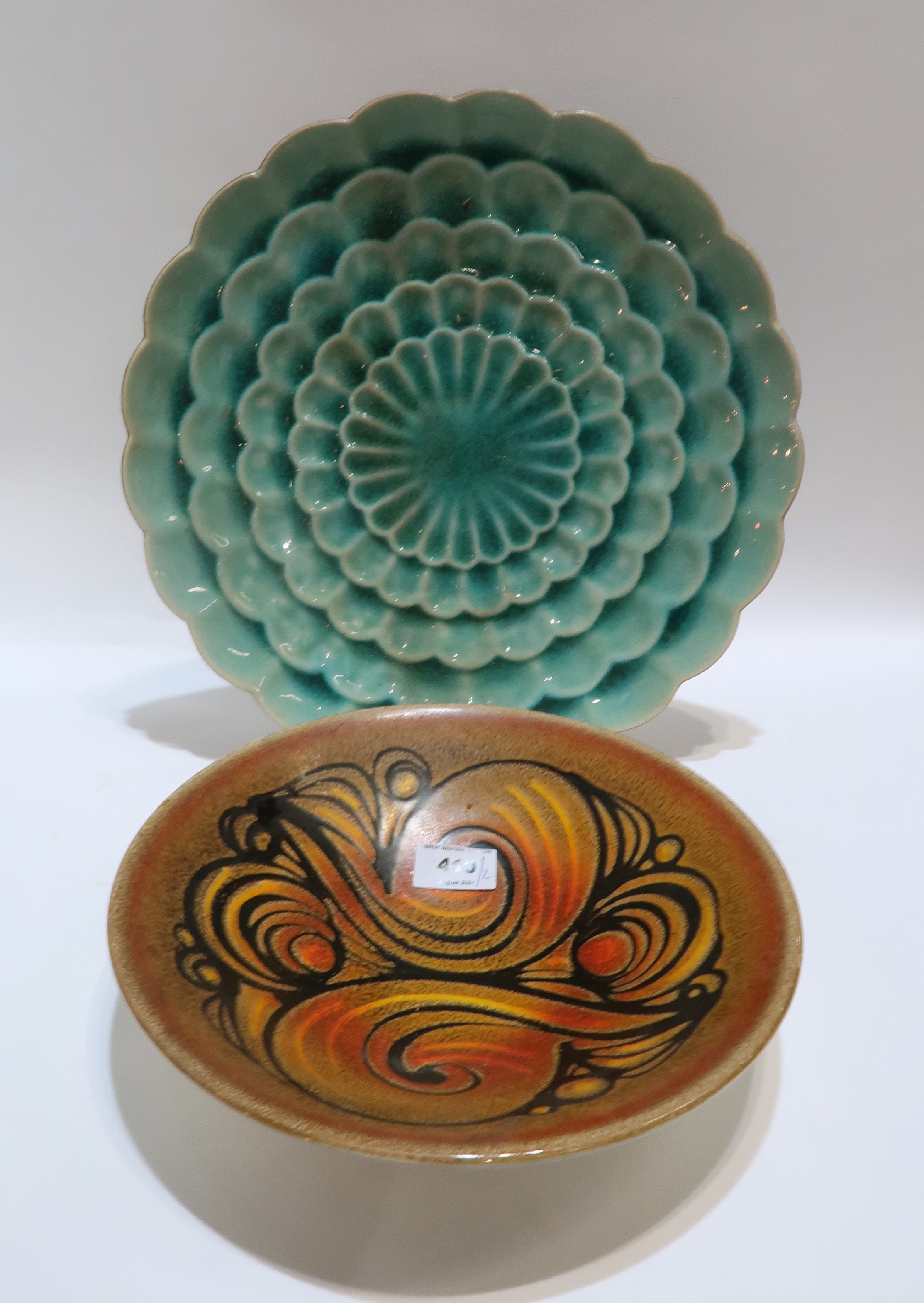 A Poole pottery Aegean dish and a turquoise glazed platter Condition Report: