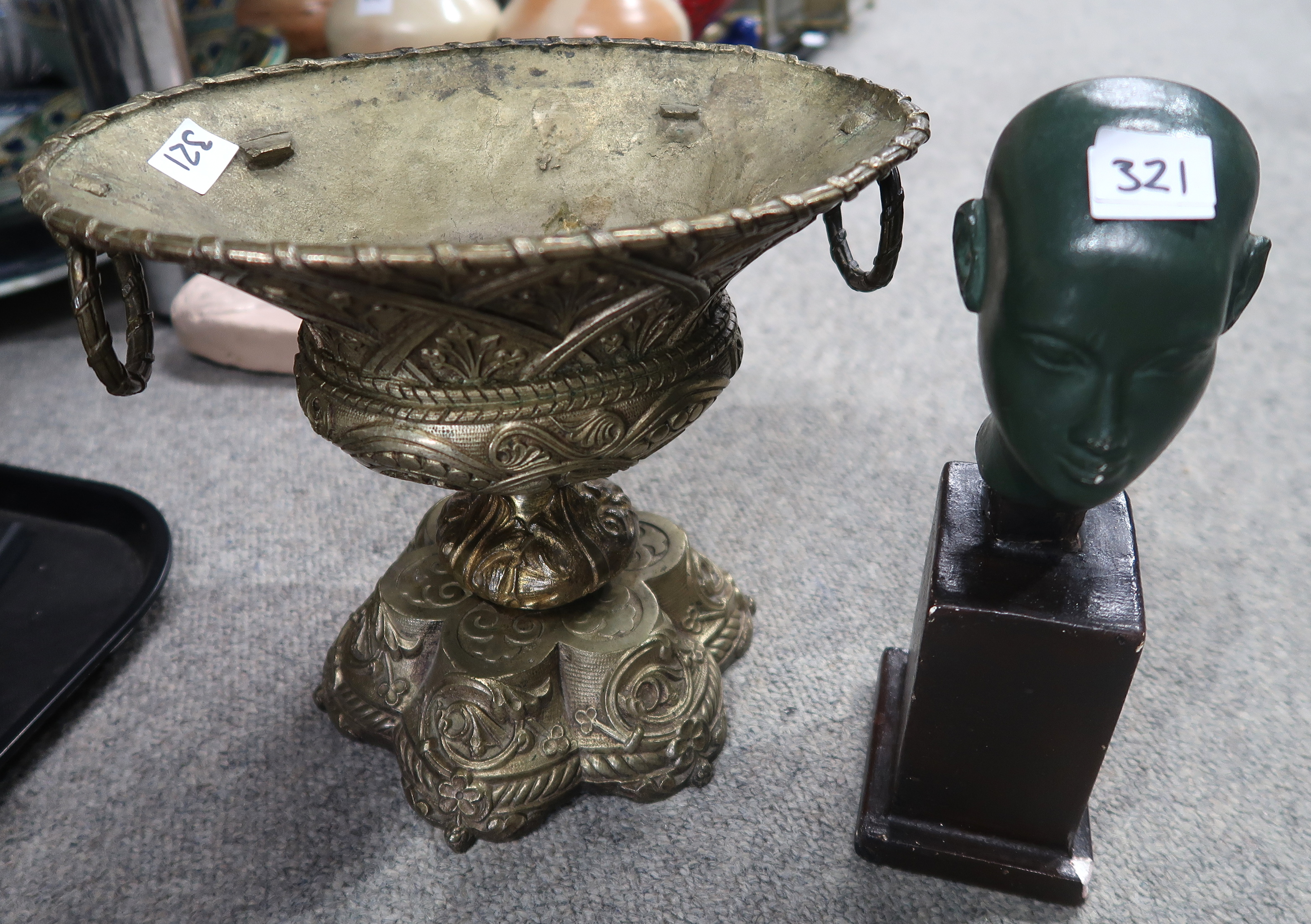 A lot comprising a gilt metal embossed footed bowl, a gilt metal circular photo frame decorated with - Image 4 of 4