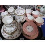 A lot comprising an Elizabethan Bone China 'Rosamond' pattern tea service & a pink ground