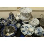 A lot comprising Meissen blue onion pattern cups & saucers, Royal Copenhagen Blue Fluted Plain