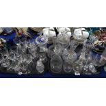 Assorted antique glassware including decanters, custard cups, drinking glasses etc Condition Report: