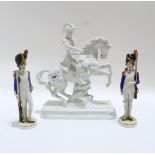 A Sitzendorf white glazed model of Napoleonic French Soldier Marshal Rémy Joseph Isidore Exelmans