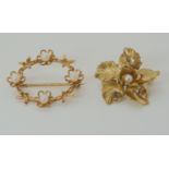 Two 9ct gold pearl set brooches weight 6gms Condition Report: Available upon request