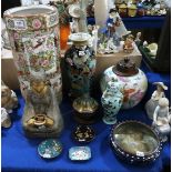 A collection of Japanese and Chinese items including closionne vase, and dishes, ginger jar with