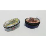 A Bilston enamel snuff box painted with a cockfighting scene. together with another snuff box