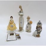 Three Lladro figures and a Royal Doulton figure Coralie Condition Report: all in good condition .