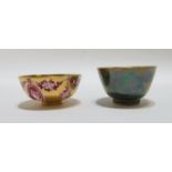 A miniature Wedgwood lustre dragons bowl with green mottled exterior and gilt symbols, Z4831x, 4cm