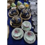 Paragon rose decorated teawares, a Crown Staffordshire blue and gilt teaset, Carlton Ware green