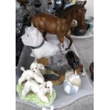 A lot comprising a Beswick model of a pony, an Orrefors glass model of a chef, a leathered model