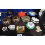 A collection of trinket boxes including a pair of Bohemian glass examples, a Sevres style yellow,