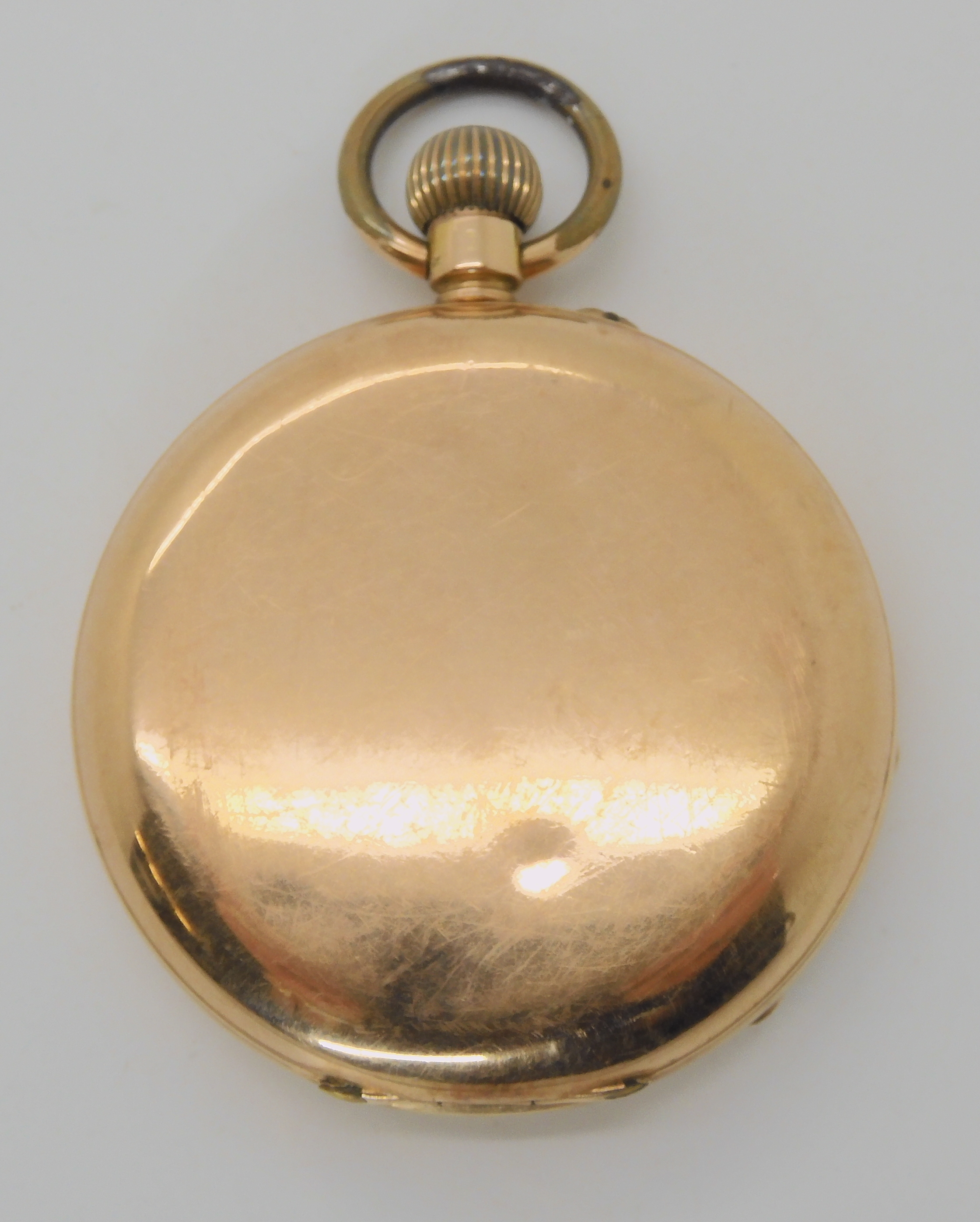 A SWISS 14K GOLD FULL HUNTER POCKET WATCH with squirrel hallmark. White enamelled dial, black - Bild 3 aus 6