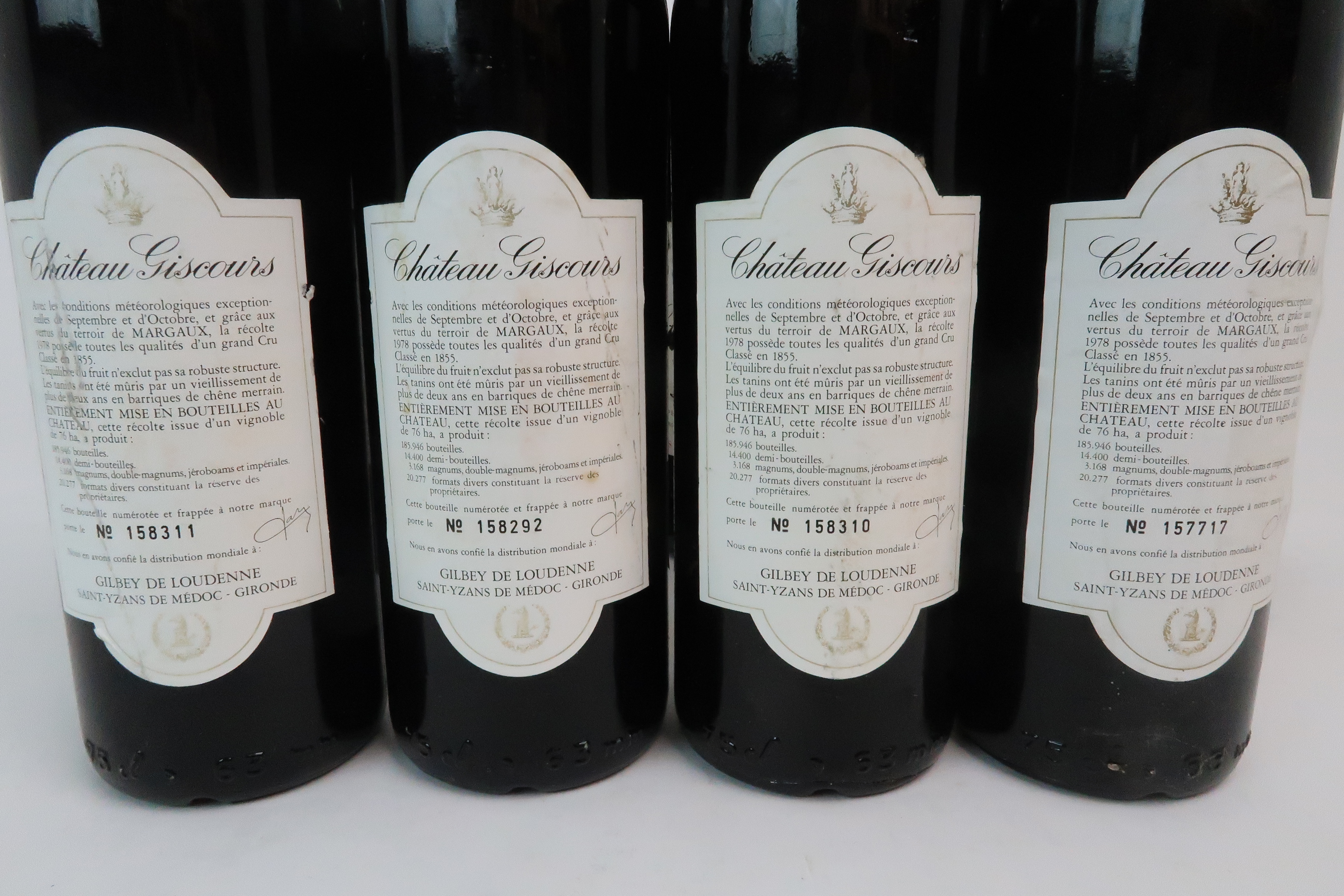 NINE BOTTLES OF CHATEAU GISCOURS MARGAUX, 1978 75cl, various bottles numbers Condition Report: - Image 3 of 7