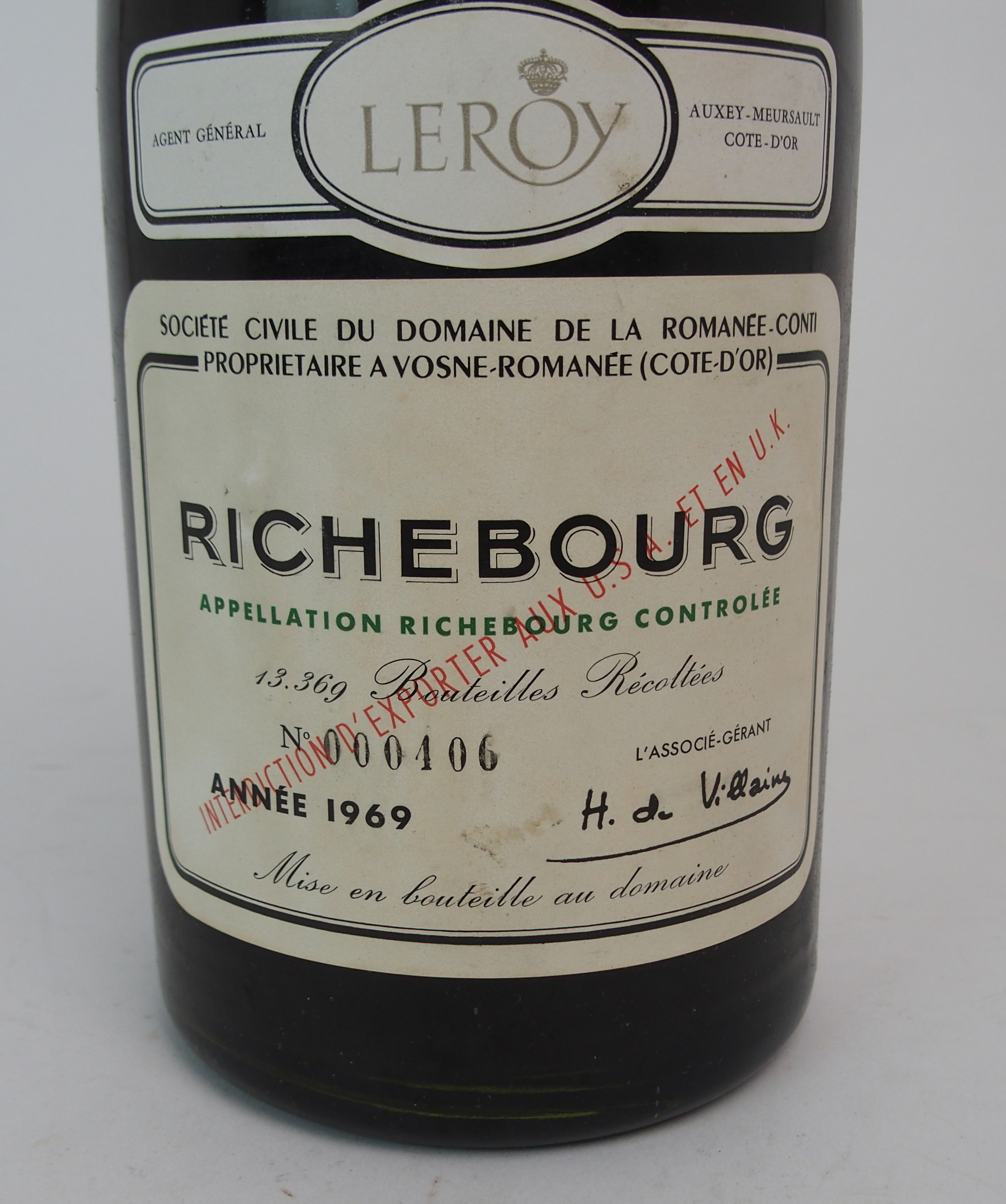 A MAGNUM OF RICHBOURG DOMAINE DE LA ROMANEE-CONTI Bottle No.000406, 1969 Condition Report: Available - Image 2 of 7