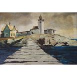 H TEMPLE (AMERICAN SCHOOL 20TH CENTURY) PORTLAND HEAD LIGHTHOUSE, MAINE Oil on canvas, signed and