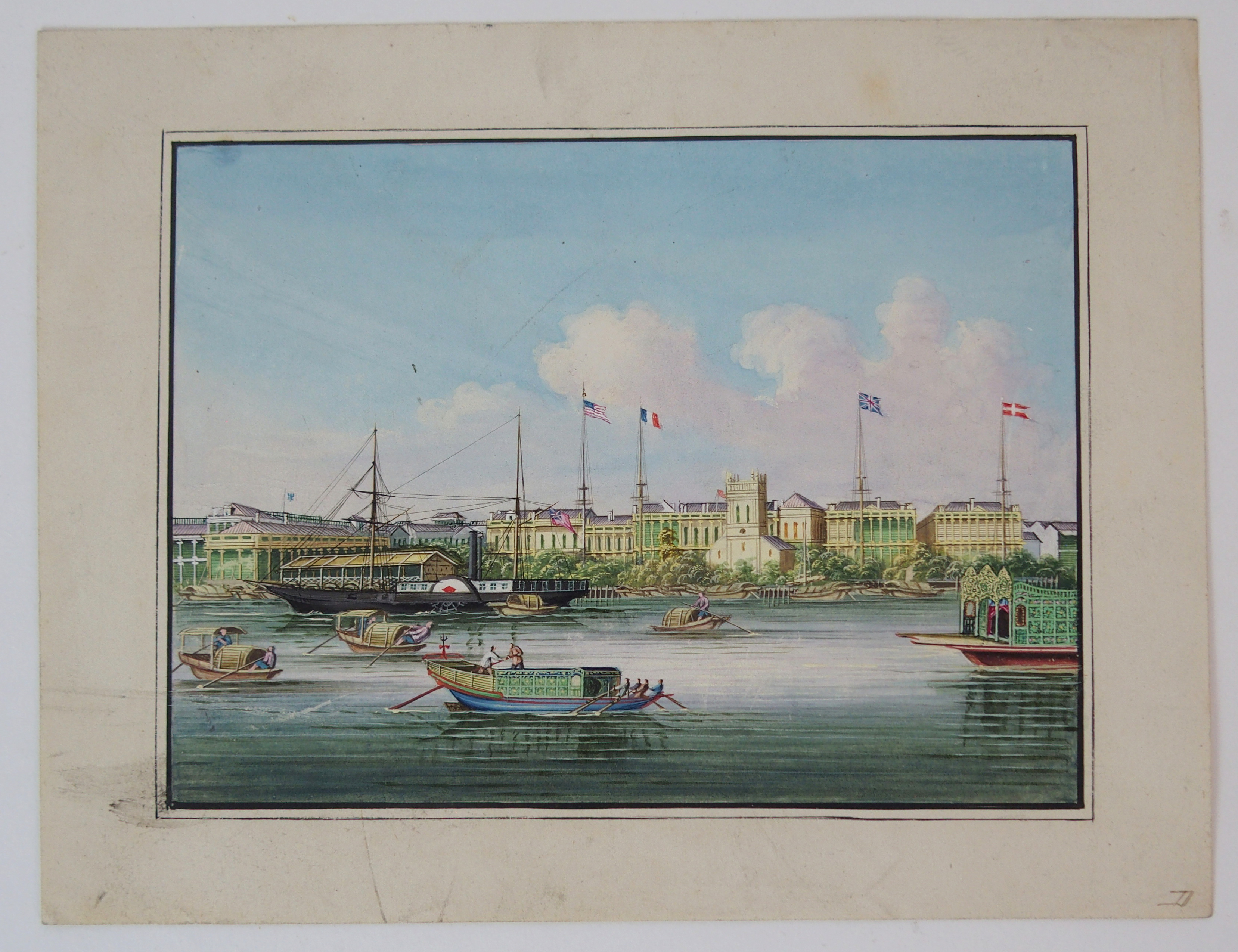 *WITHDRAWN* CHINESE SCHOOL The Hongs of Canton waterfront, circa 1855, watercolour, image - Image 2 of 3