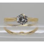 AN 18CT GOLD DIAMOND SOLITAIRE RING set with an estimated approx 0.36ct brilliant cut. Finger size